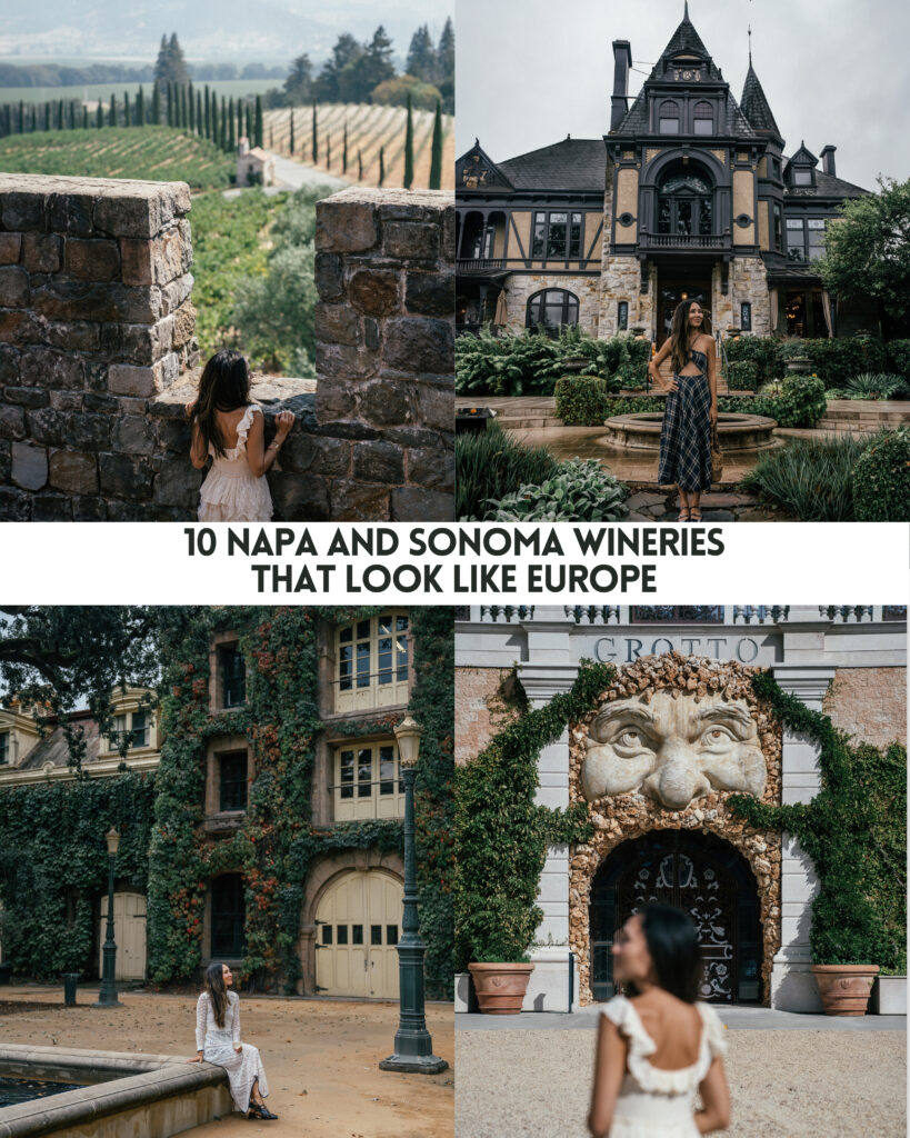 Travel guide to 10 wineries in Napa Valley and Sonoma County that look like Europe including Italy, France and Germany.