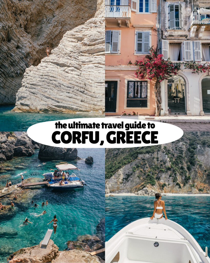 A complete travel guide to Corfu, Greece including the best beaches, cliff jumping, viewpoints, hotels, restaurants, Google Map pins and more.