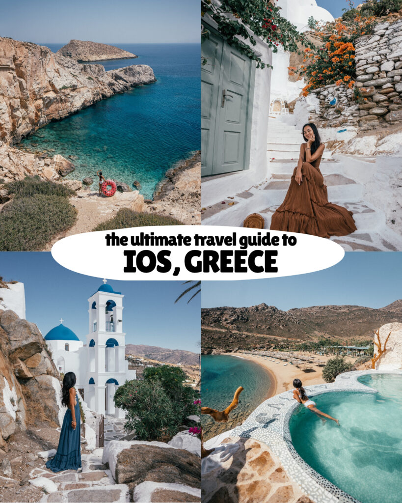 The ultimate travel guide to Ios, Greece including the best beaches, hikes, churches, sunset spots, windmills, hotels, restaurants, Google Map pins and more.