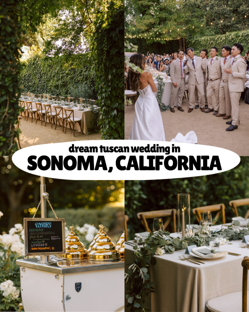 A complete guide to planning a dream Tuscany theme wedding in Sonoma, California including venue, planner, floral, design details and more.